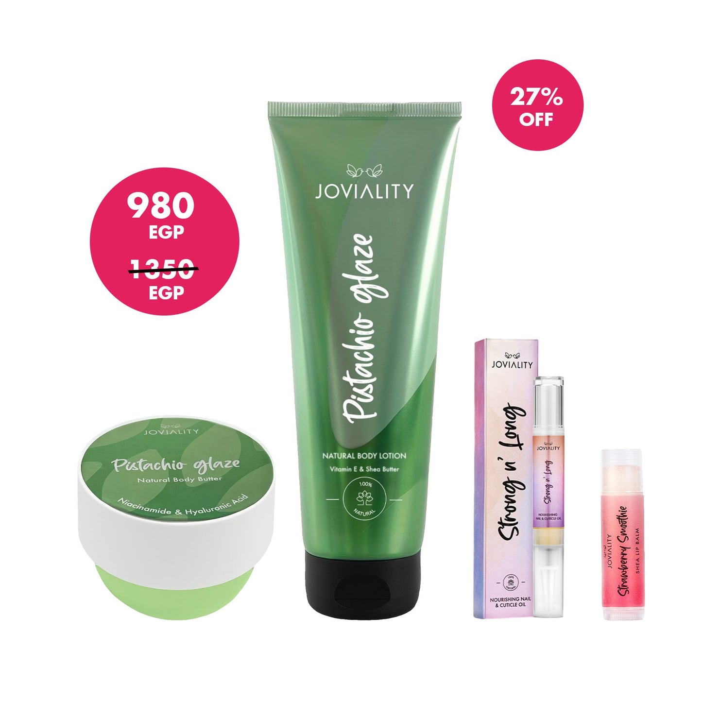 Joviality The Moisture &amp; Glow Set - Pistachio Glaze - Natural Body Butter, Natural Body Lotion, Lip Balm, Nail Oil - Mother's Day Gift