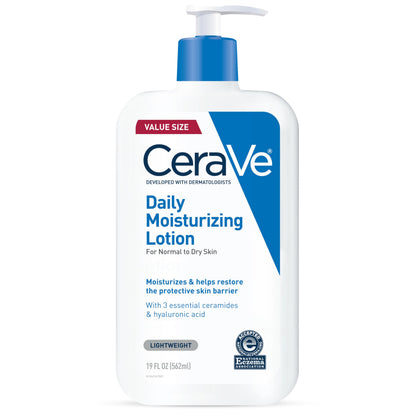 CeraVe Daily Moisturizing Lotion for Dry Skin, Body Lotion &amp; Face Moisturizer with Hyaluronic Acid and Ceramides, Daily Moisturizer, Fragrance Free, Oil-Free, 19 Ounce