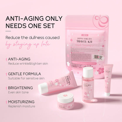New Irven Sakura Travel Skincare Set for Teenage Girls - Face Routine Set for Women,4 Piece Gentle Skin Cleaning &amp; Care Travel Size Kit With Cleanser, Toner, sunscreen and Face Cream