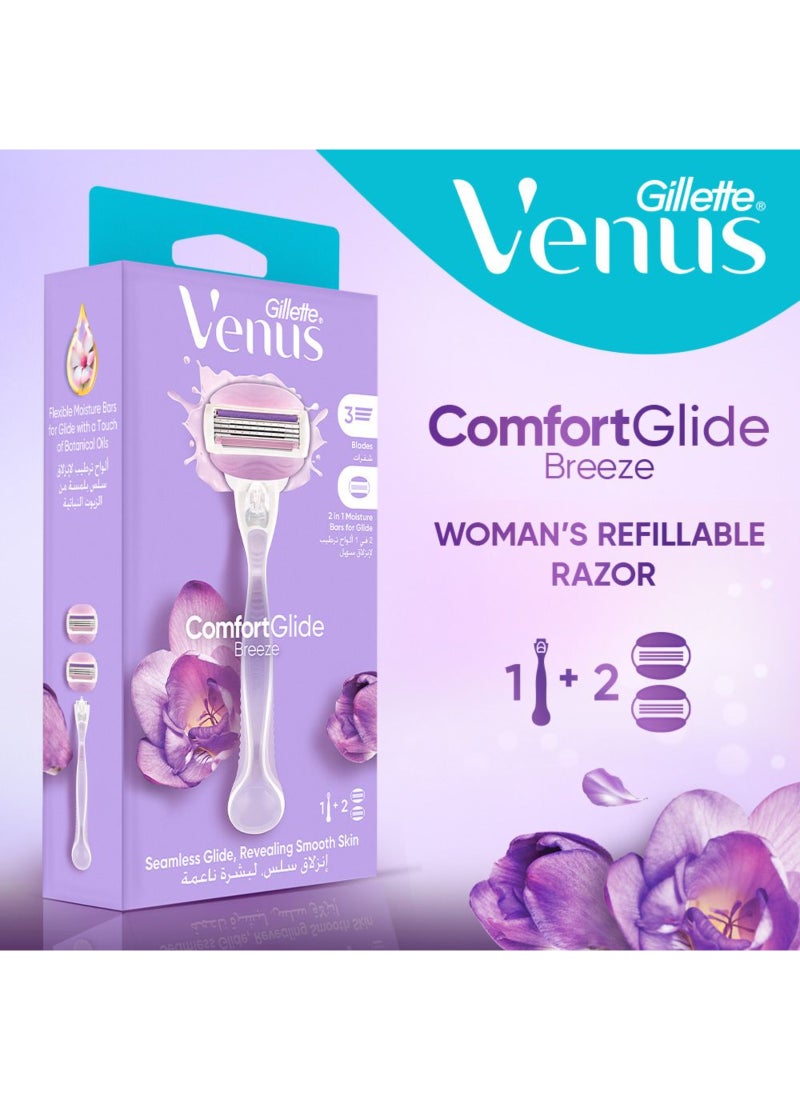 ComfortGlide SPA Breeze Woman's Refillable Razor: 1 Handle +2 Blade Refill Breeze