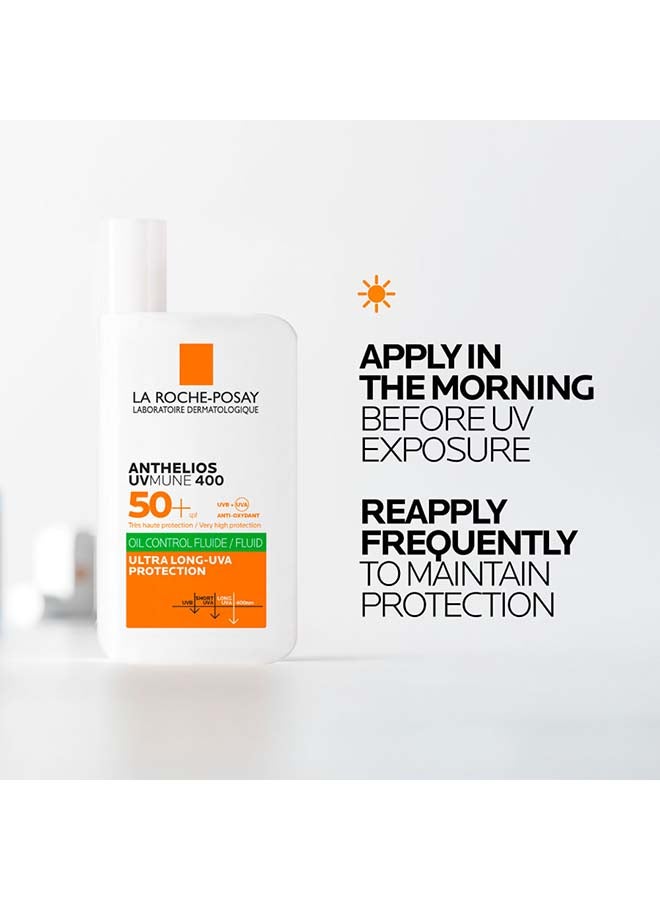 Anthelios UVMune 400 Oil Control Fluid Sunscreen SPF 50+ for Men/Women; Dermatologically-Tested Sunblock for Sensitive Oily Skin 50ML