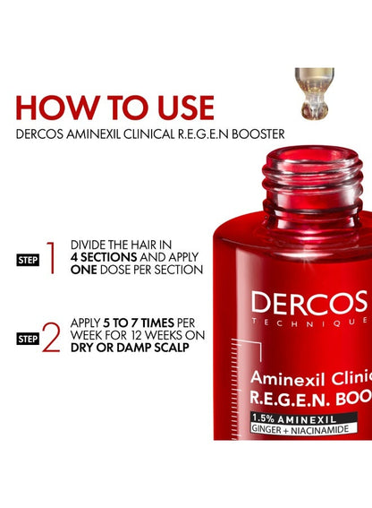 Dercos Clinical Regen Booster with Aminexil for Men & Women, 2-in-1 Hair Growth and Anti-Hair Loss Serum with Niacinamide 90ml