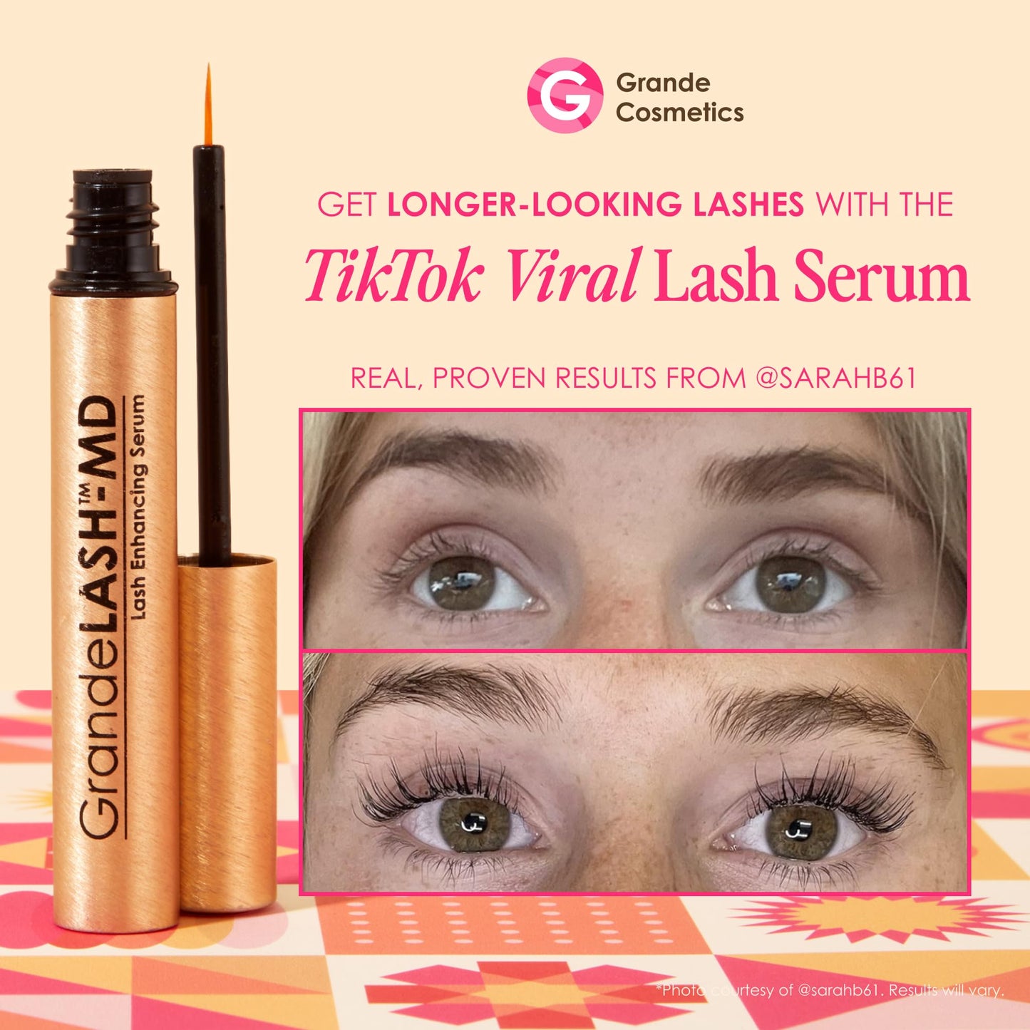 Grande Cosmetics GrandeLASH-MD Lash Enhancing Serum - Peptide &amp; Vitamin Infused Formula for Longer, Thicker, Fuller Looking Lashes - Ophthalmologist Tested, Cruelty-Free, 3 Month Supply (2mL)