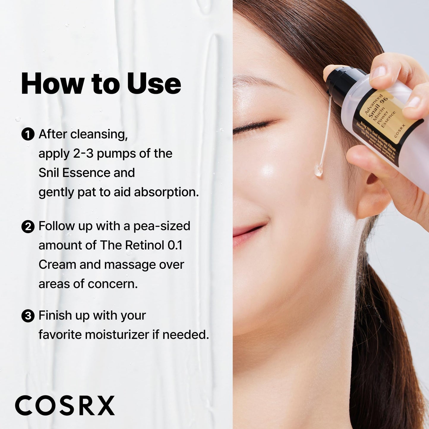 COSRX Snail 96% Mucin Power Essence عدد 2 و Retinol 0.1% Cream Mini Sample عدد 1، مجموعة Glass Skin Starter الحصرية على أمازون، مجموعة العناية الكورية المرطبة والشد اليومية بالبشرة، مجموعة هدايا