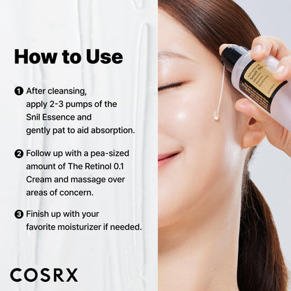 COSRX Snail 96% Mucin Power Essence عدد 2 و Retinol 0.1% Cream Mini Sample عدد 1، مجموعة Glass Skin Starter الحصرية على أمازون، مجموعة العناية الكورية المرطبة والشد اليومية بالبشرة، مجموعة هدايا