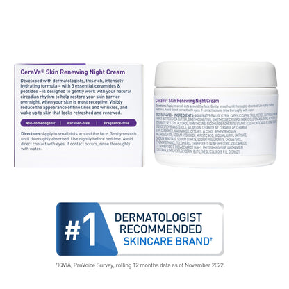 CeraVe Skin Renewing Night Cream, Peptide Complex, Hyaluronic Acid &amp; Ceramide Moisturizer for Face, 1.7 Ounce