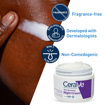 CeraVe Skin Renewing Night Cream, Peptide Complex, Hyaluronic Acid &amp; Ceramide Moisturizer for Face, 1.7 Ounce