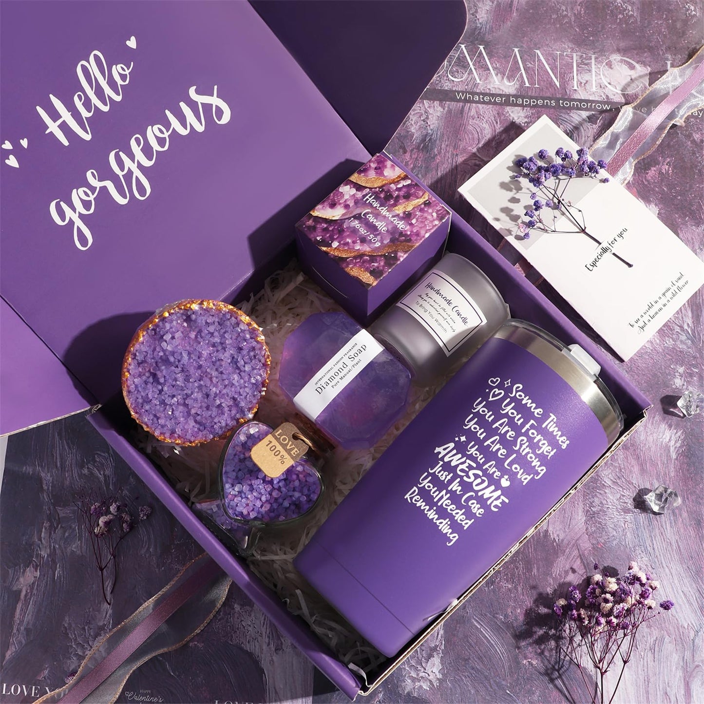 Joyzzz Spa Gift Set for Women, 7 PCS Lavender Self Care Spa Gifts, Bath Gift Set with Gift Box, Relaxation Spa Gift Set, Luxury Birthday Spa Gift Set for Mom, Wife, Sister, Best Friend