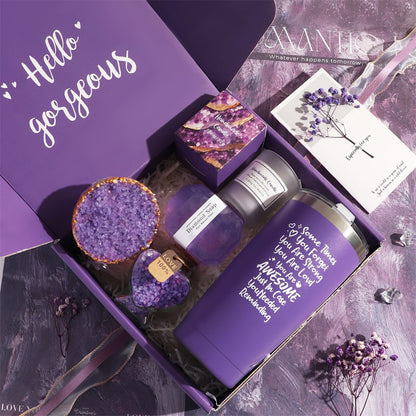 Joyzzz Spa Gift Set for Women, 7 PCS Lavender Self Care Spa Gifts, Bath Gift Set with Gift Box, Relaxation Spa Gift Set, Luxury Birthday Spa Gift Set for Mom, Wife, Sister, Best Friend