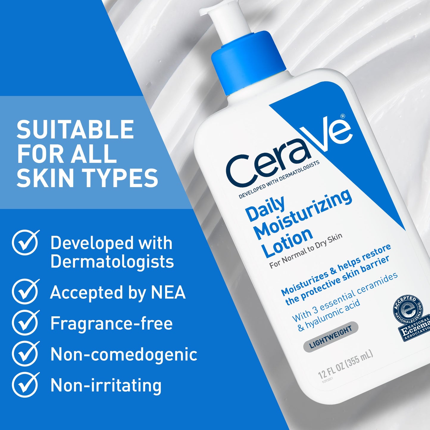 CeraVe Daily Moisturizing Lotion for Dry Skin, Body Lotion &amp; Face Moisturizer with Hyaluronic Acid and Ceramides, Daily Moisturizer, Fragrance Free, Oil-Free, 19 Ounce