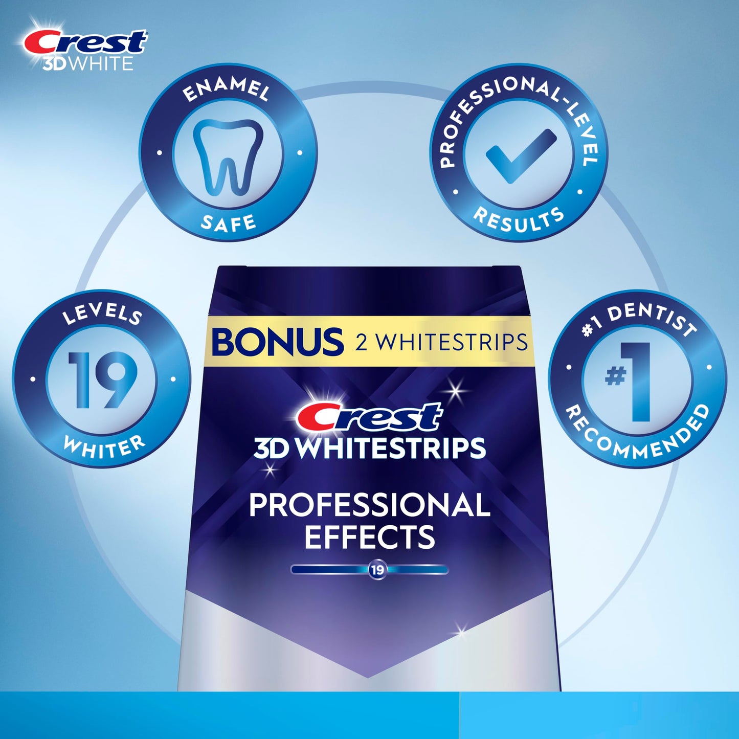 Crest Teeth Whitening Strips, Crest 3D Whitestrips Professional Effects, Enamel Safe Teeth Whitening Kit, 22 Treatments (44 Strips), Professional-Level Whitening, 19 Levels Whiter