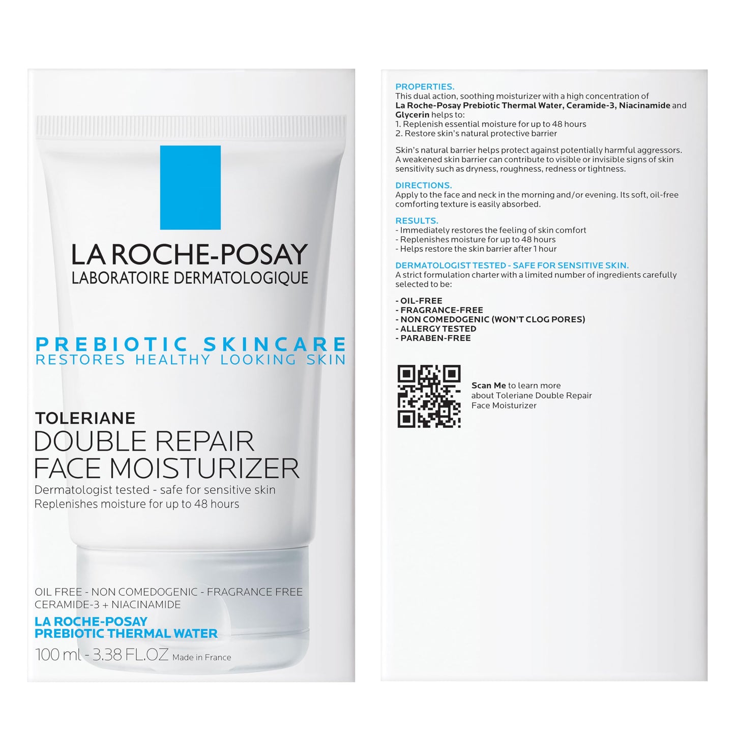Toleriane Double Repair Face Moisturizer, Daily Moisturizer Face Cream with Ceramide and Niacinamide for All Skin Types