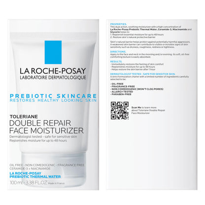 Toleriane Double Repair Face Moisturizer, Daily Moisturizer Face Cream with Ceramide and Niacinamide for All Skin Types