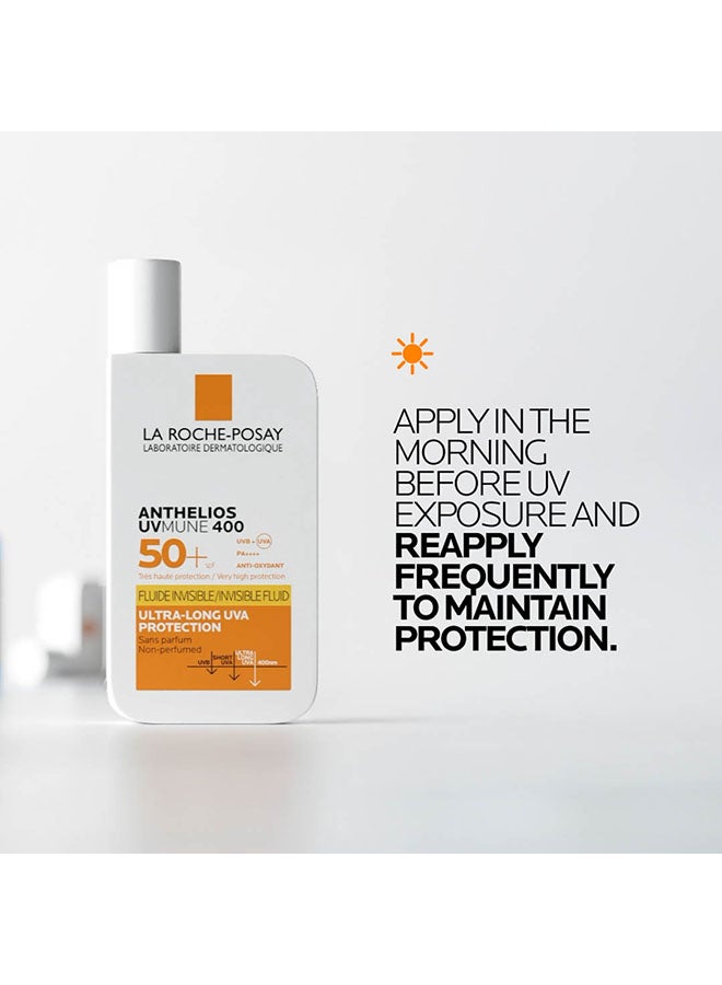 Anthelios Uvmune 400 Invisible Fluid Sunscreen Spf 50+ For Men/Women; Dermatologically-Tested Skincare Sunblock For Sensitive, Reactive, Or Sun-Allergic Skin 50ml