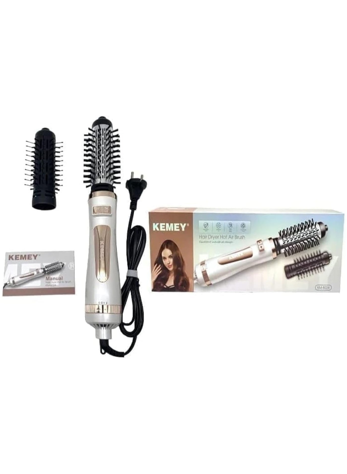 Kemei Professional 2 in 1 Rotating Hair Dryer Brush Hot Air Brush 800W Hair Curler Styling Hair Volumizer Negative Ions Ceramic -km 8024