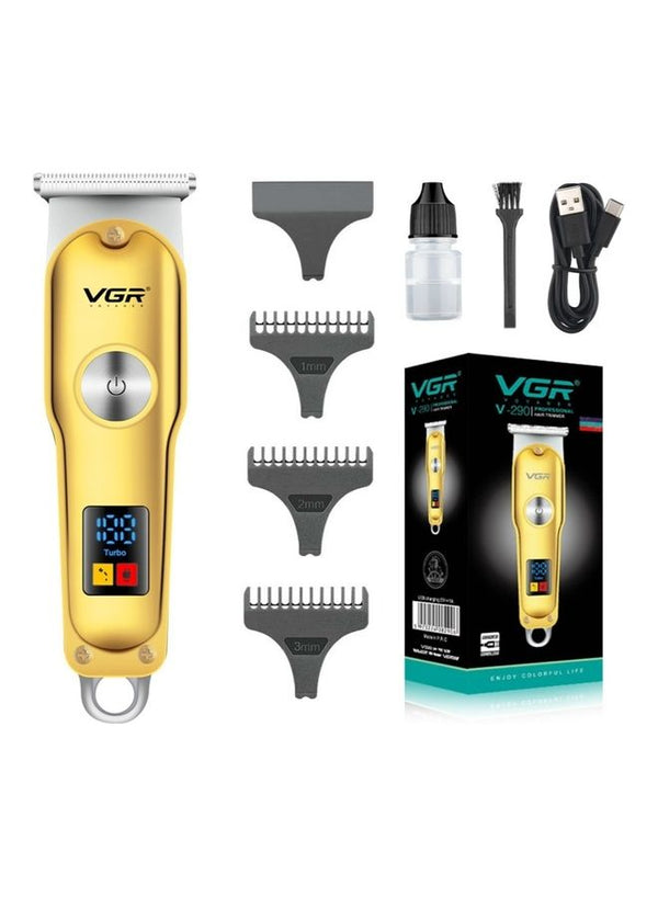 ماكينة تشذيب الشعر الكهربائية الاحترافية VGR V-290 قابلة لإعادة الشحن بشاشة LED باللون الذهبي/الفضي