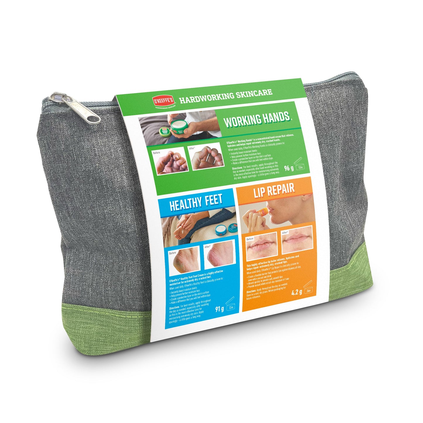 O'Keeffe's Skincare Gift Set - Includes Healthy Feet Jar 91g, Working Hands Jar 96g and Lip Repair Unscented Lip Balm 4.2g