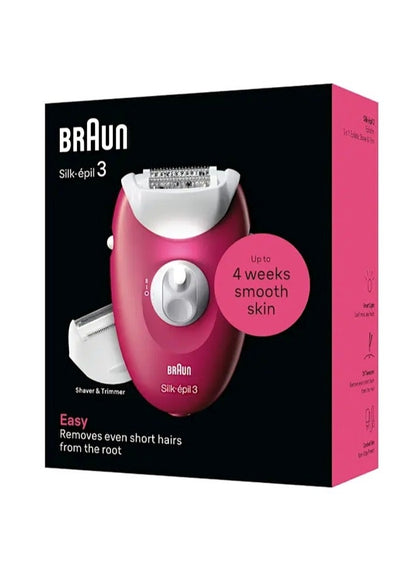 Silk-epil 3 SkinSpa 3-032 Epilator, Shaver head, Cleaning Brush,  Smart Light, Corded Red & White
