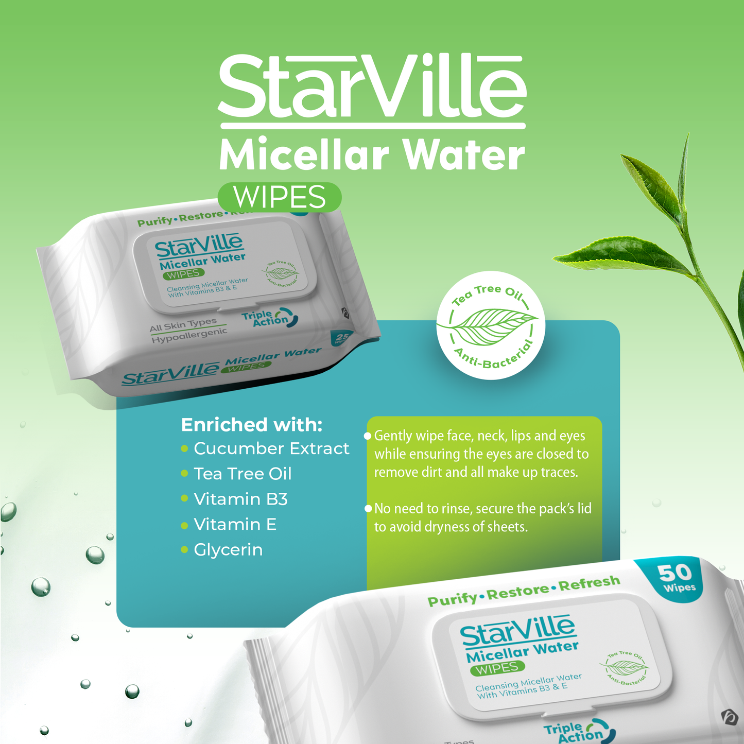 StarVille Micellar Water Wipes 25 pcs