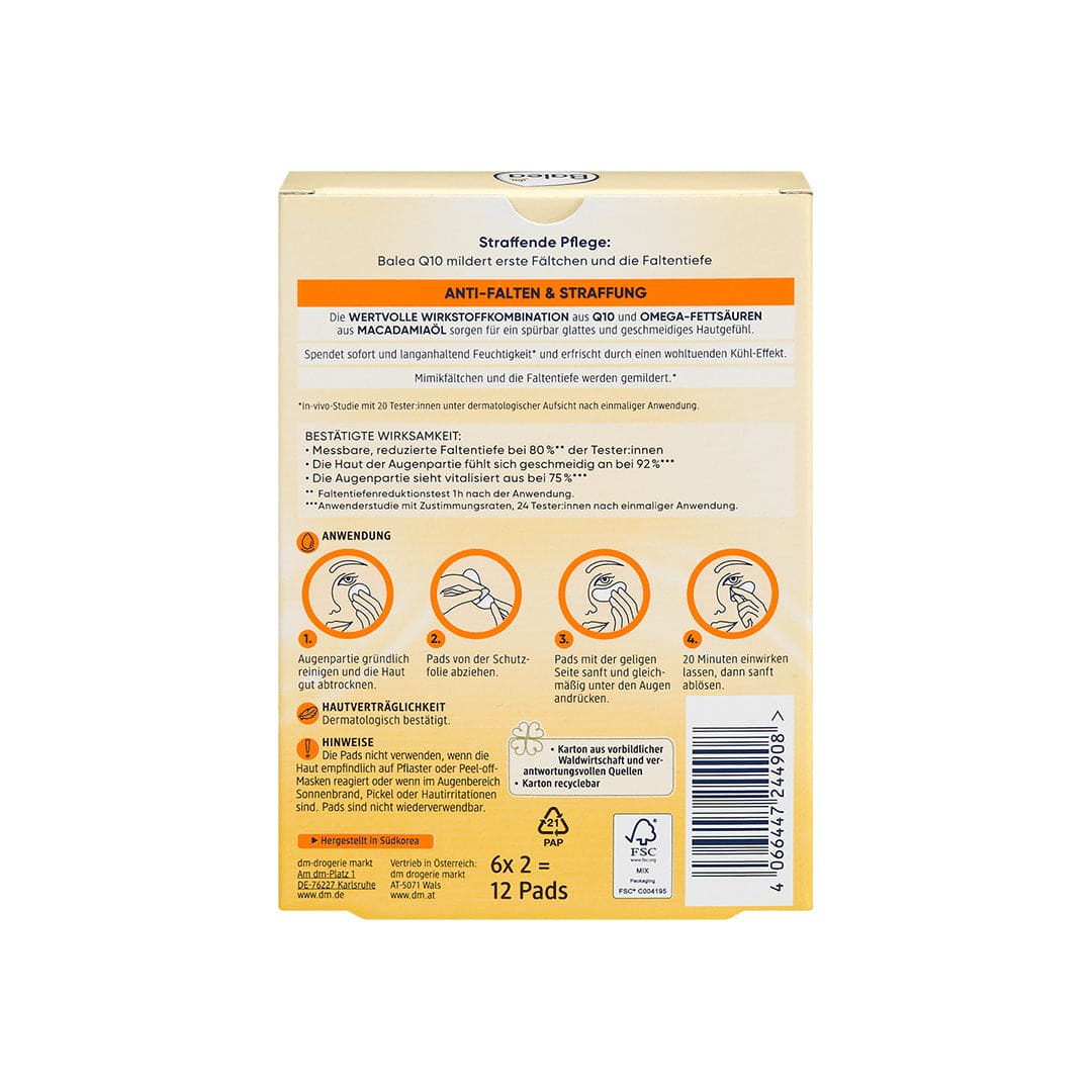 Balea Q10 Anti-Wrinkle Eye Pads - 6 Pairs
