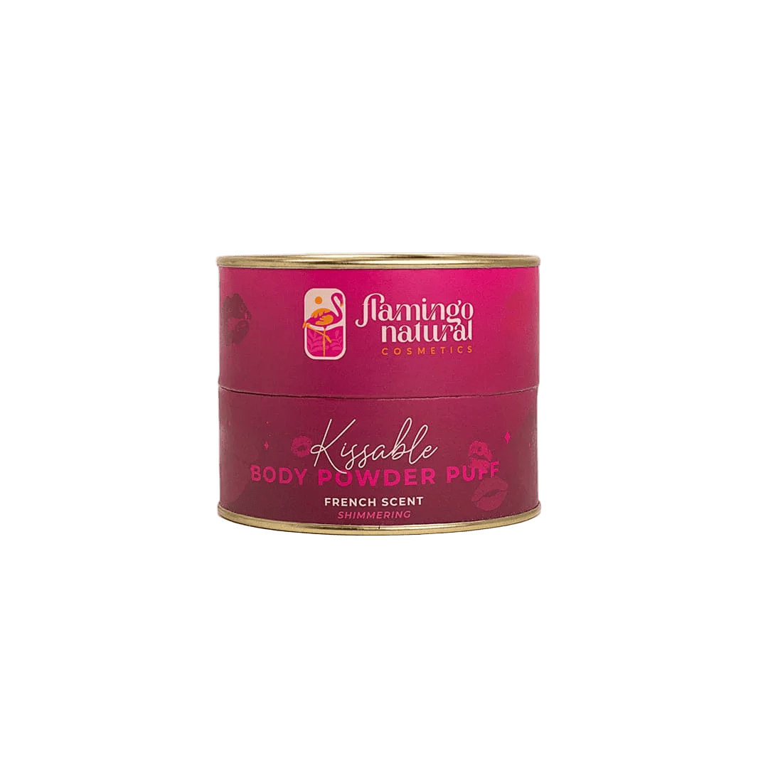 Flamingo Natural Kissable Body Powder Glitter Puff