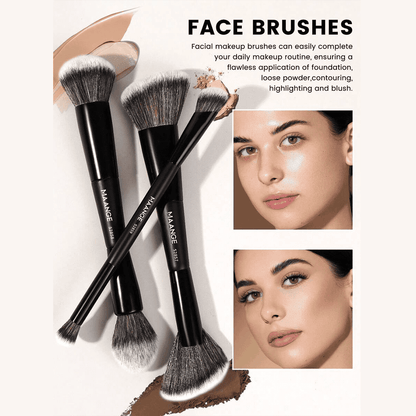 MAANGE 10Pcs Professional Dual-Ended Makeup Brush Set + Cosmetics Bag
