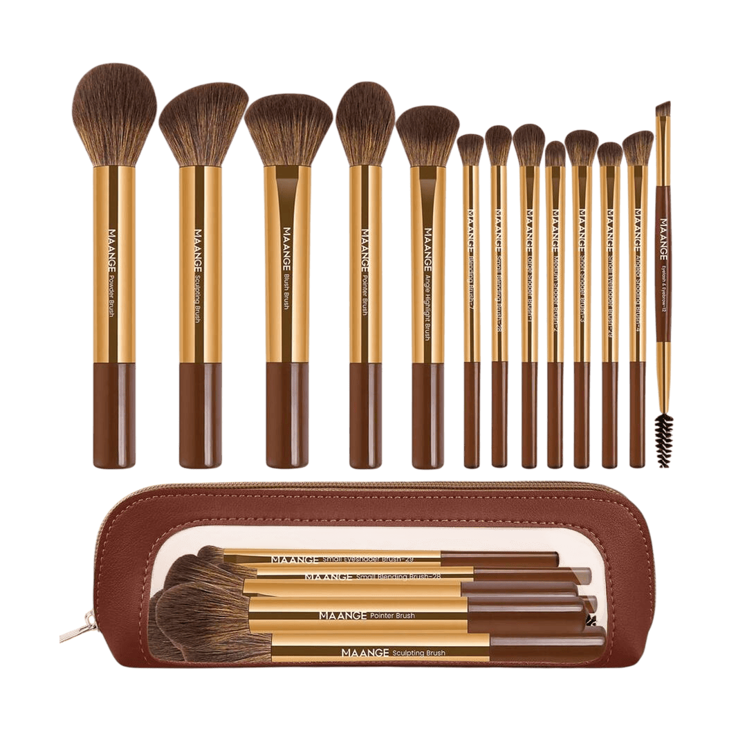 MAANGE 13Pcs Aluminum Tube Durable Multi-Functional Travel Makeup Brush Set + Cosmetics Bag