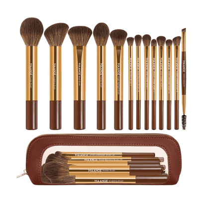 MAANGE 13Pcs Aluminum Tube Durable Multi-Functional Travel Makeup Brush Set + Cosmetics Bag