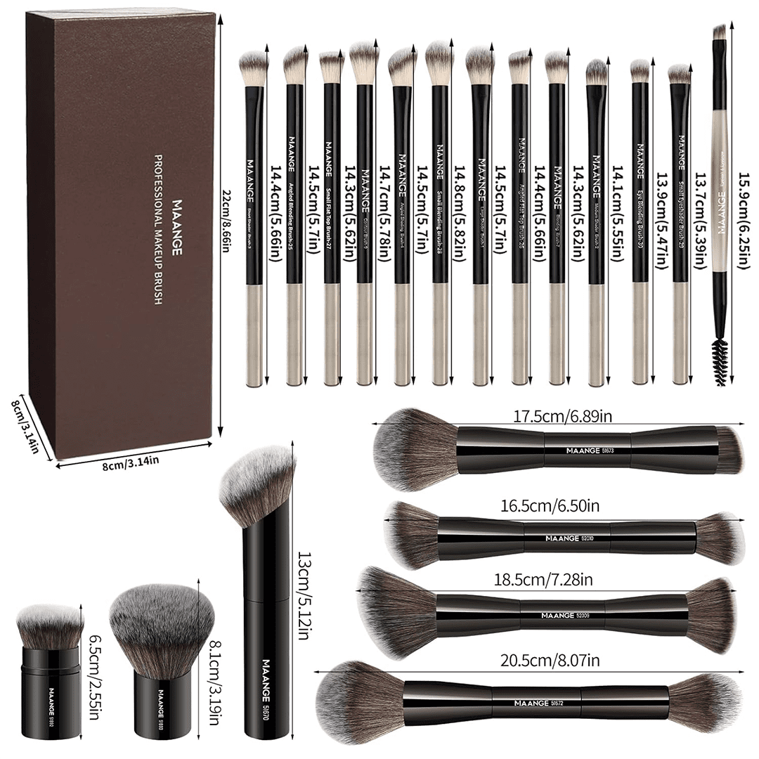 MAANGE 20Pcs Professional Makeup Brushes + 1pc Powder Puff