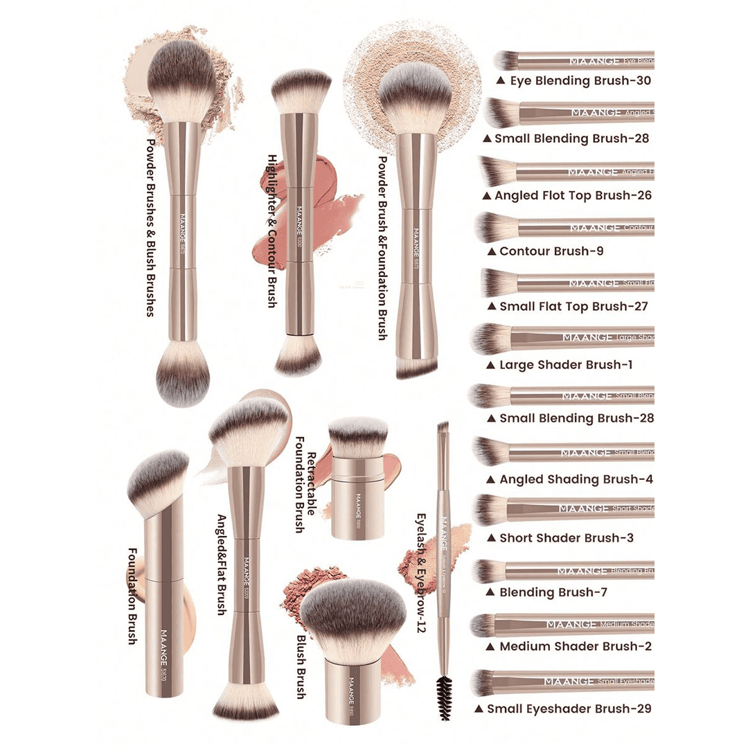 MAANGE 20Pcs Professional Makeup Brushes + 1pc Powder Puff