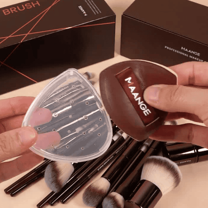 MAANGE 20Pcs Professional Aluminum Tube Makeup Brushes & Sponge Puff Set + Storage Box