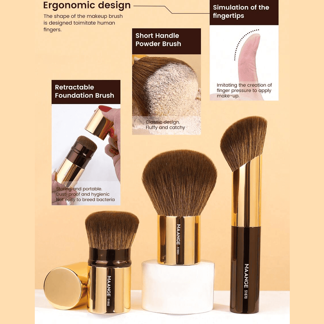 MAANGE 20Pcs Professional Aluminum Tube Makeup Brushes & Sponge Puff Set + Storage Box