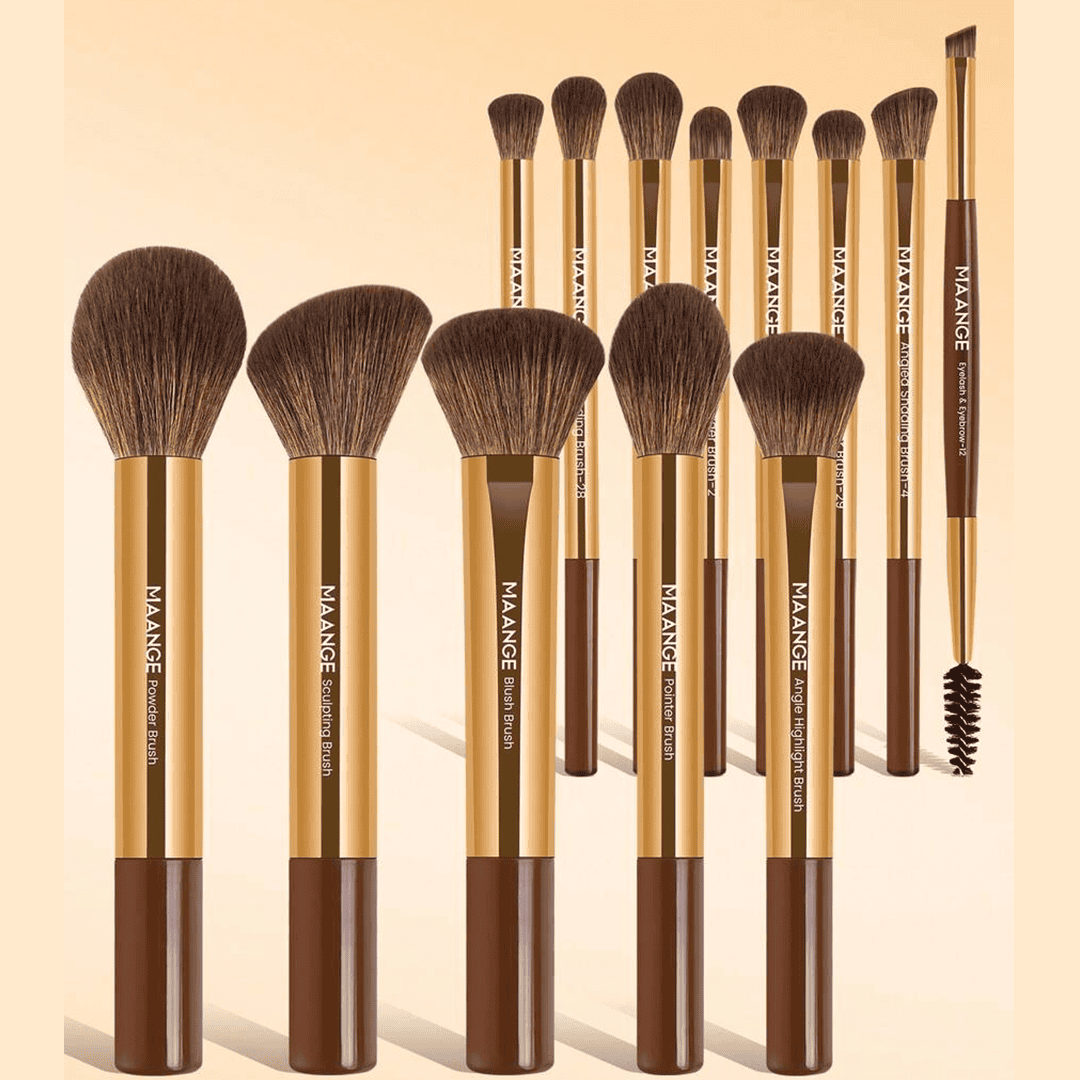 MAANGE 20Pcs Professional Aluminum Tube Makeup Brushes & Sponge Puff Set + Storage Box