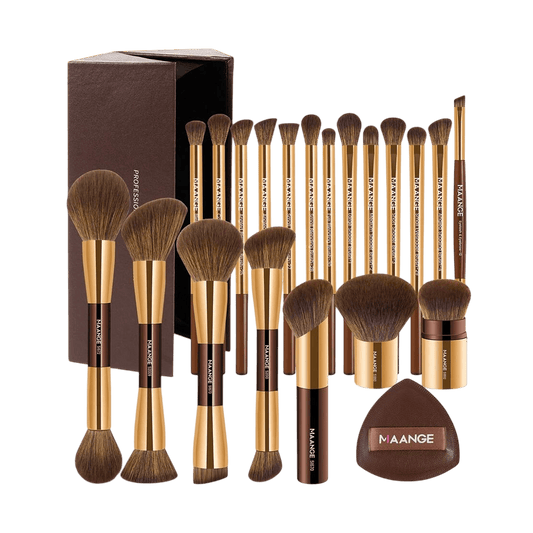 MAANGE 20Pcs Professional Aluminum Tube Makeup Brushes & Sponge Puff Set + Storage Box