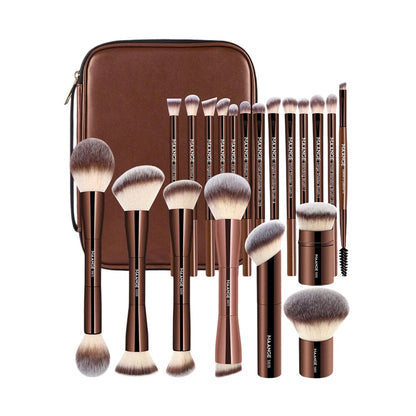 MAANGE 20Pcs Professional Long Aluminum Tube Makeup Brush Set + Storage Bag