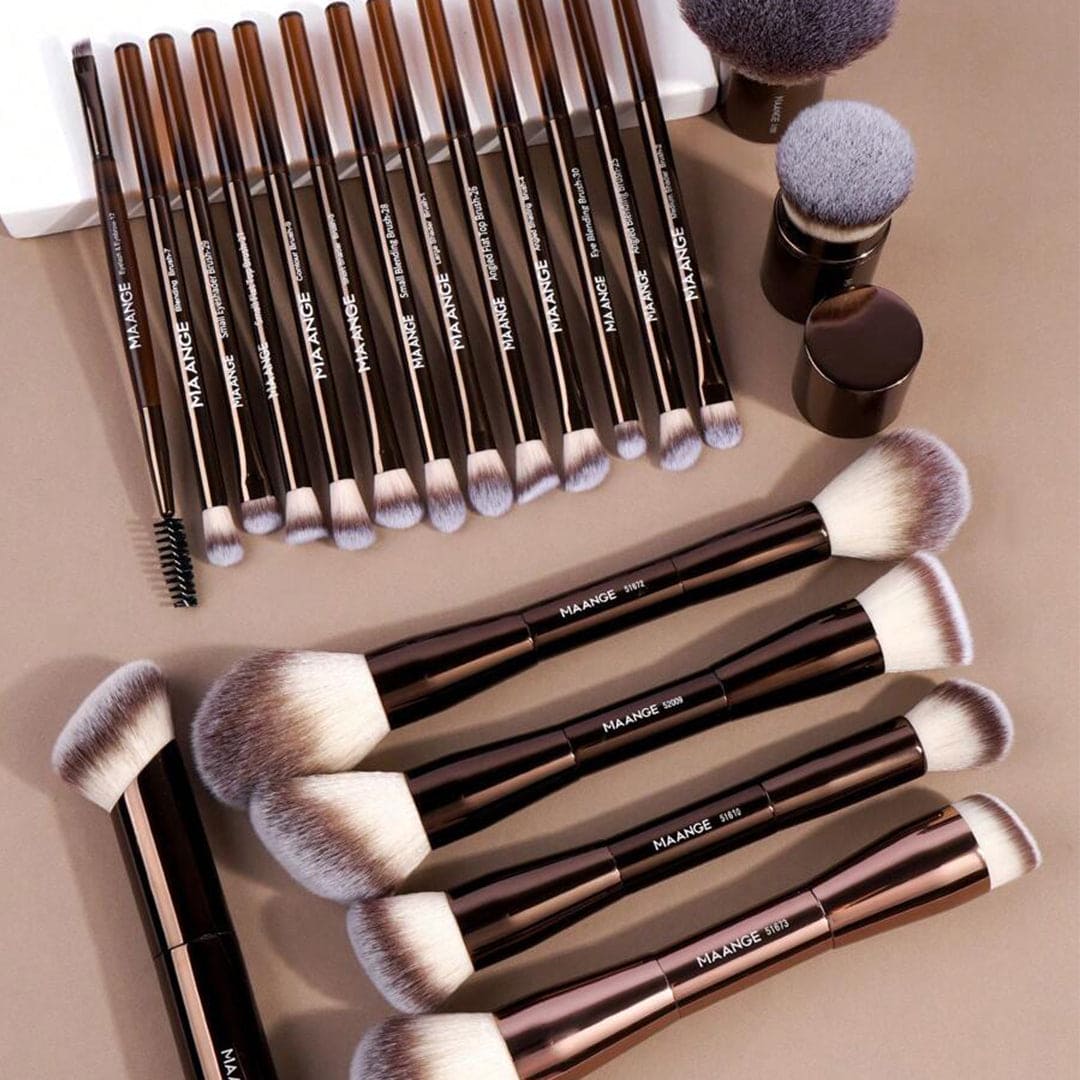 MAANGE 20Pcs Professional Long Aluminum Tube Makeup Brush Set + Storage Bag
