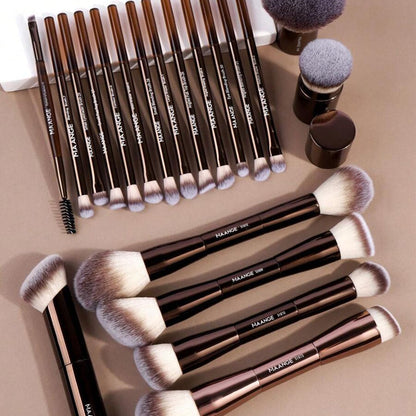 MAANGE 20Pcs Professional Long Aluminum Tube Makeup Brush Set + Storage Bag