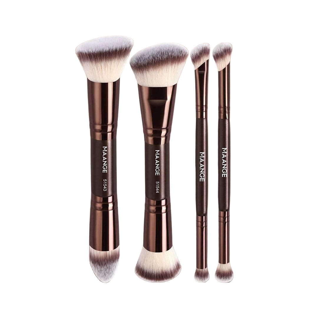 MAANGE 4Pcs Double Headed Soft Natural Synthetic Hair Cosmetic Brush Set
