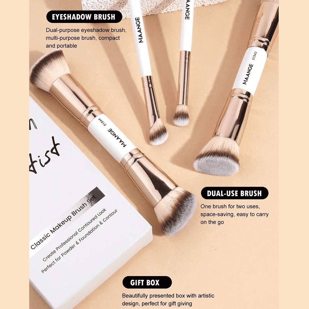 MAANGE 4Pcs Dual-Ended Soft Natural Synthetic Makeup Brush Set