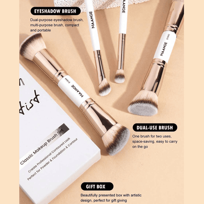 MAANGE 4Pcs Dual-Ended Soft Natural Synthetic Makeup Brush Set