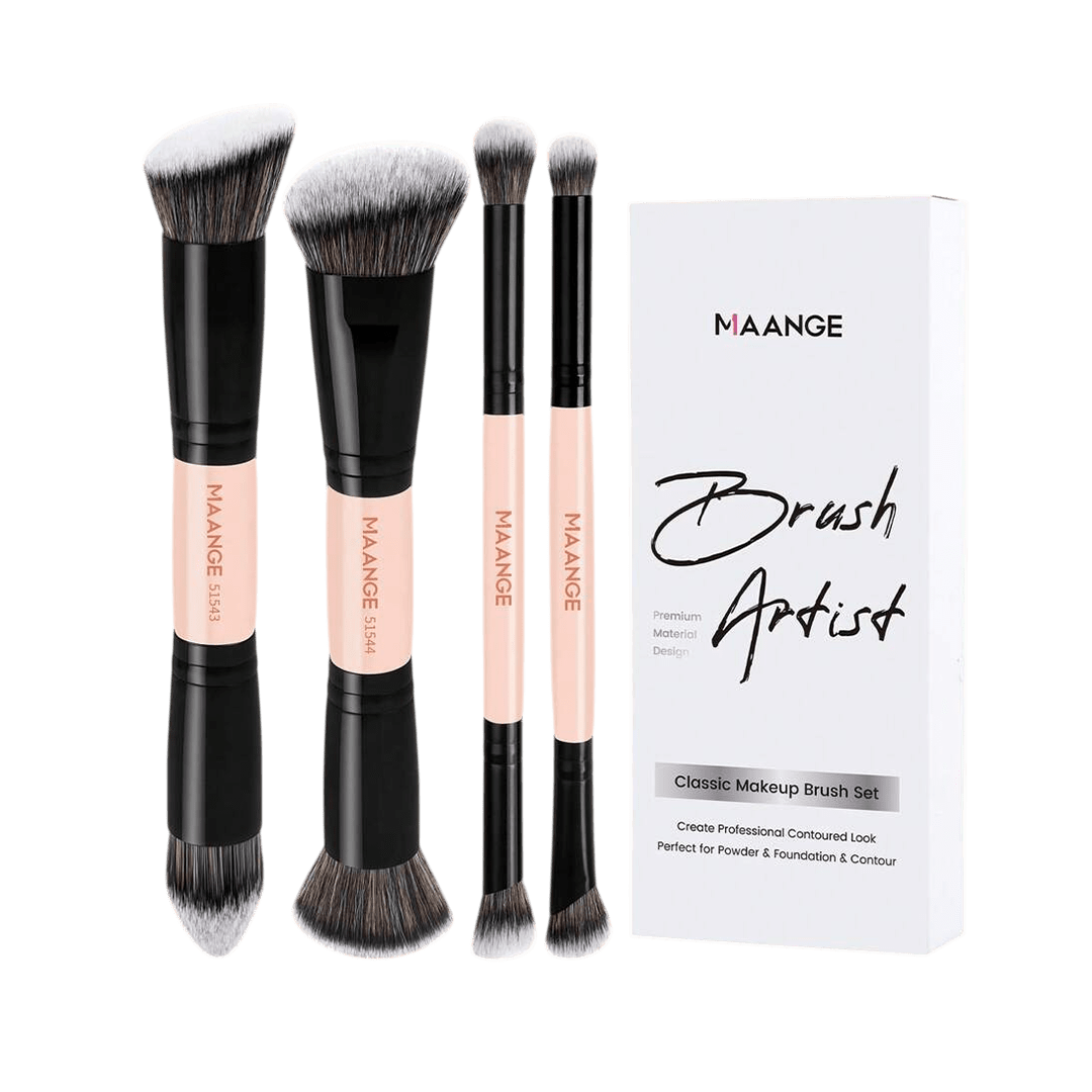 MAANGE 4Pcs Dual-Ended Soft Natural Synthetic Makeup Brush Set