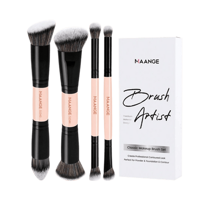 MAANGE 4Pcs Dual-Ended Soft Natural Synthetic Makeup Brush Set