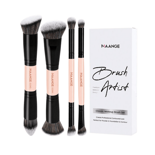 MAANGE 4Pcs Dual-Ended Soft Natural Synthetic Makeup Brush Set