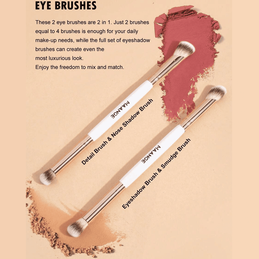 MAANGE 4Pcs Dual-Ended Soft Natural Synthetic Makeup Brush Set