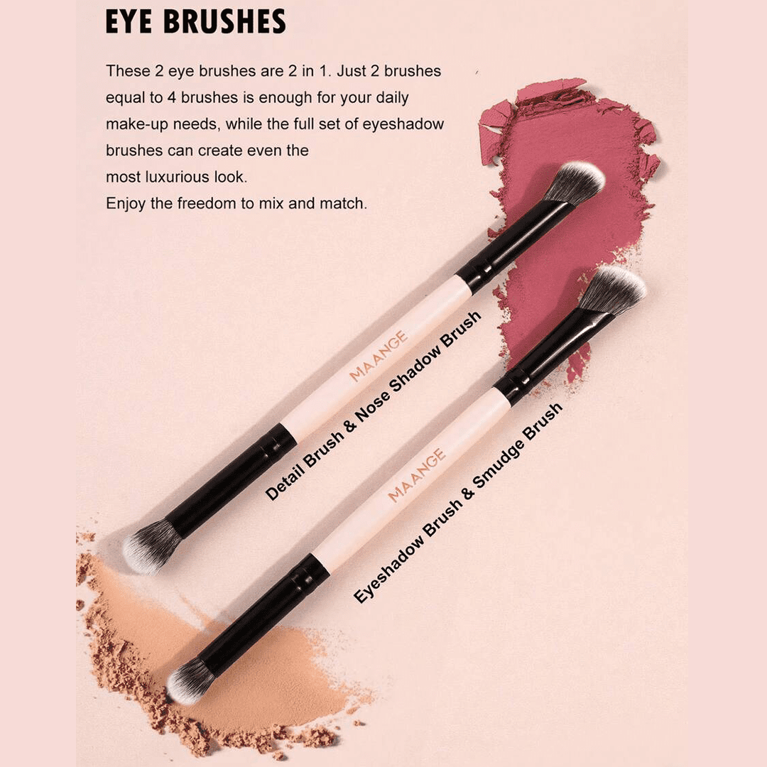 MAANGE 4Pcs Dual-Ended Soft Natural Synthetic Makeup Brush Set