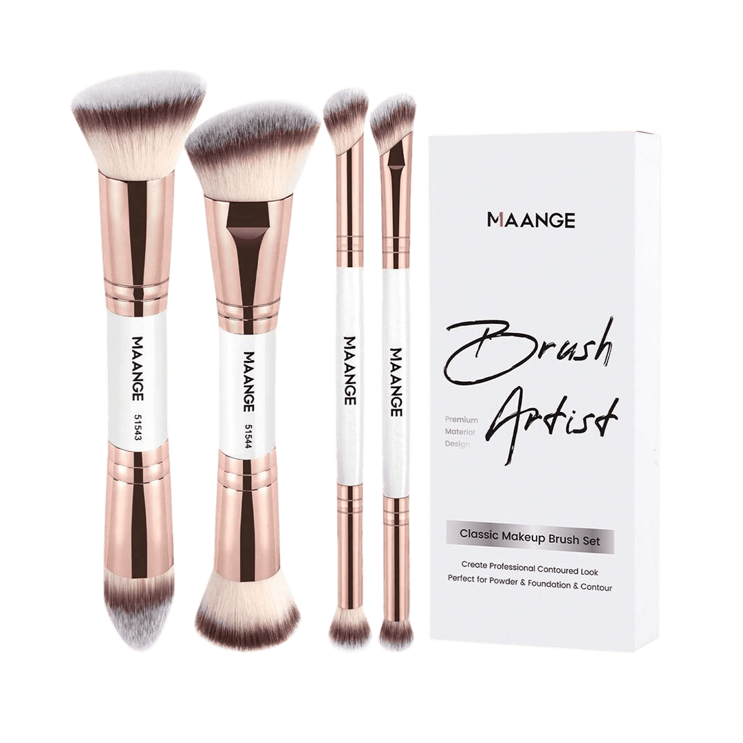 MAANGE 4Pcs Dual-Ended Soft Natural Synthetic Makeup Brush Set