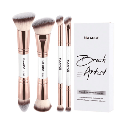 MAANGE 4Pcs Dual-Ended Soft Natural Synthetic Makeup Brush Set