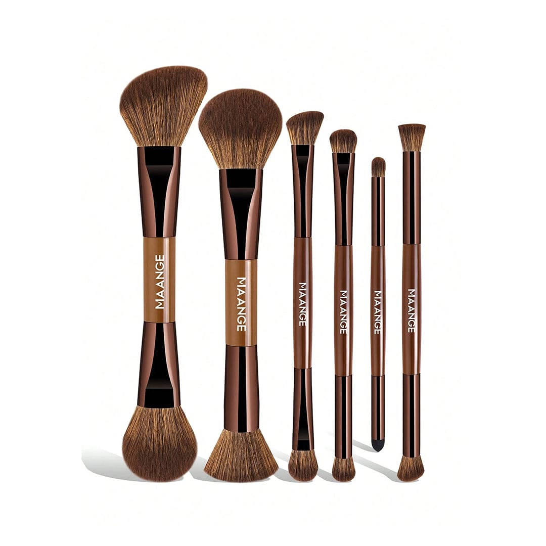 MAANGE 6Pcs Double Headed Soft Natural Synthetic Hair Cosmetic Brush Set