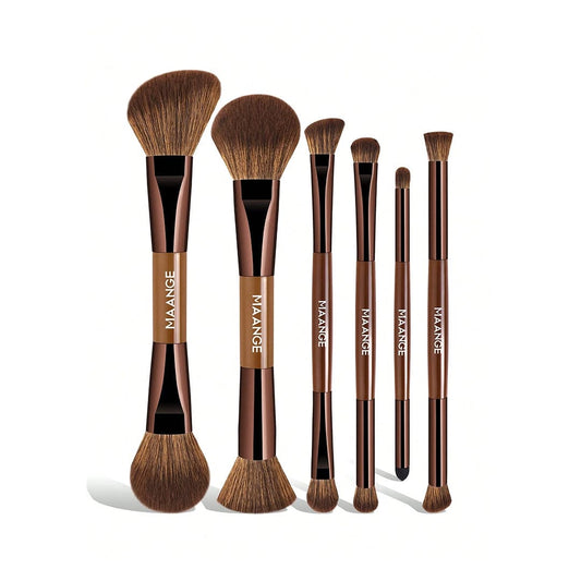 MAANGE 6Pcs Double Headed Soft Natural Synthetic Hair Cosmetic Brush Set