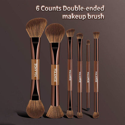 MAANGE 6Pcs Double Headed Soft Natural Synthetic Hair Cosmetic Brush Set